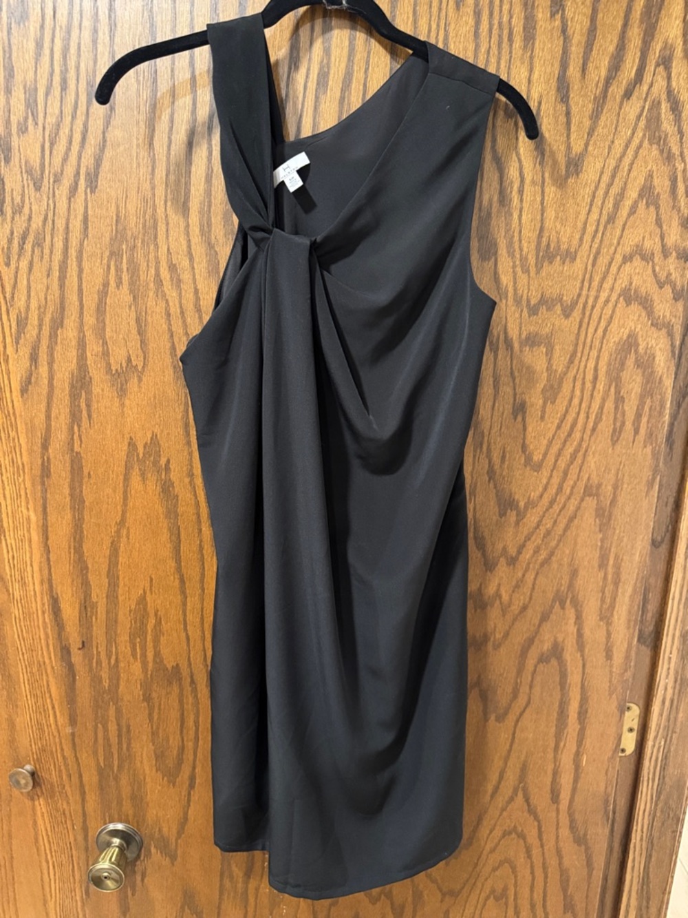 H by Halston Black One-Shoulder Twist-Knot Dress
